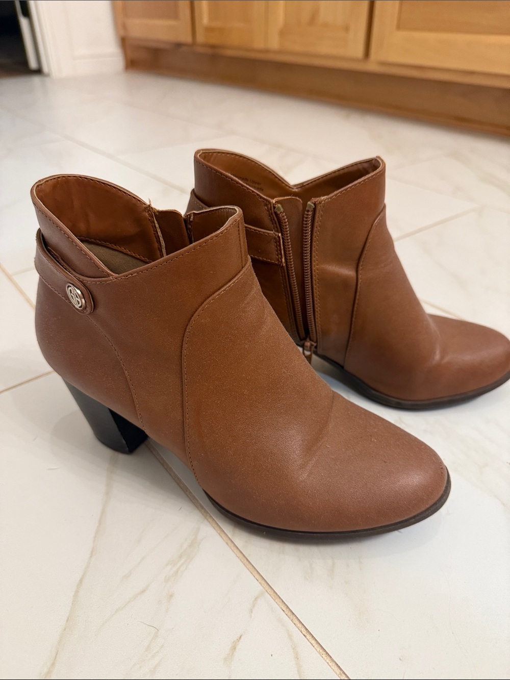 Giani Bernini Brown Leather-Look Ankle Booties
